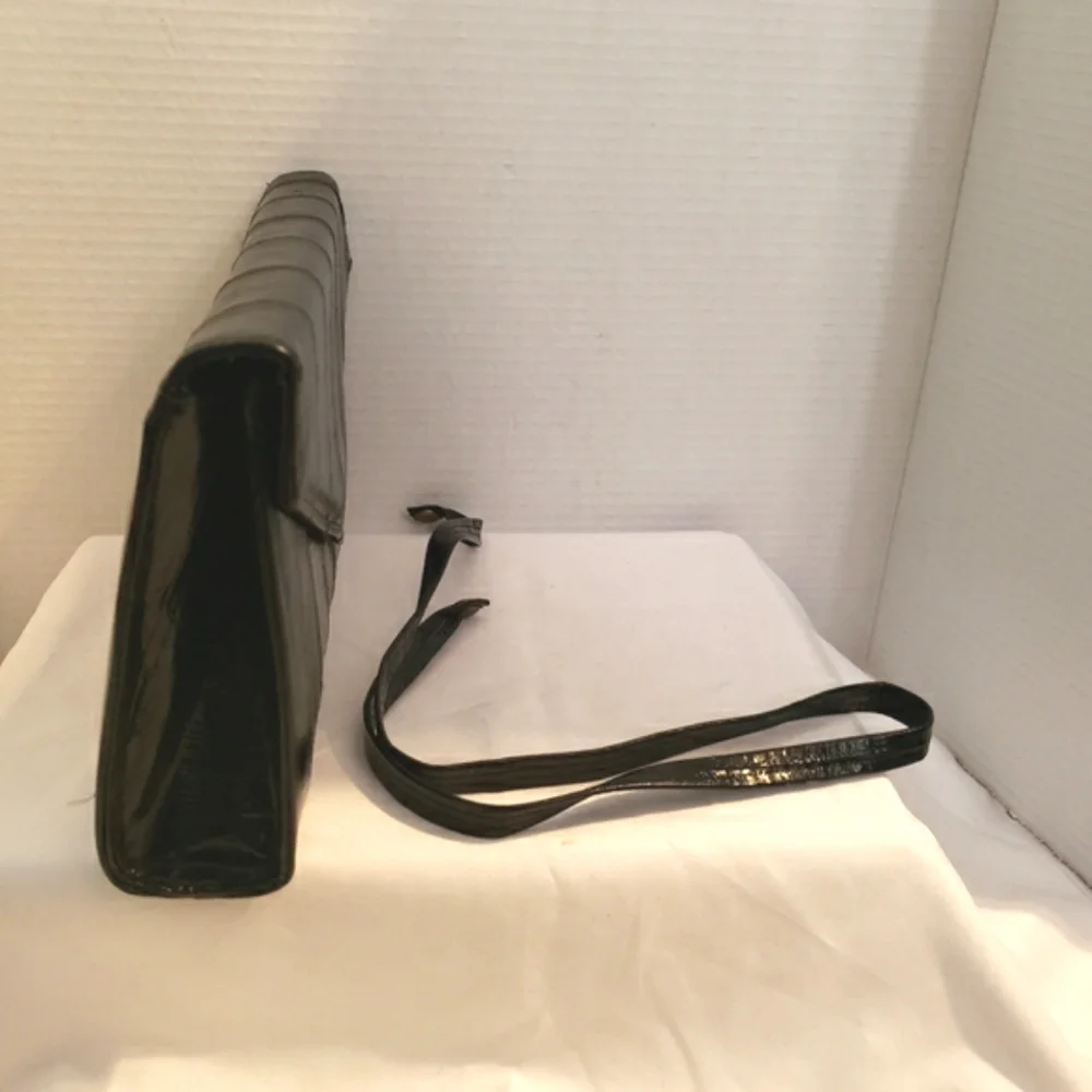 Black Faux Ell Skin  Convertible Shoulder Clutch Handbag